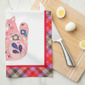 Rose Folk Art Kitty Serviette de cuisine (Quart Plié)