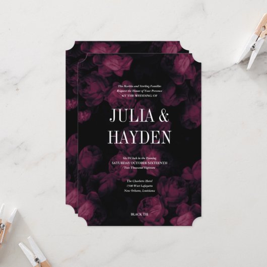 Rose foncé Garden Invitations de mariage (Devant/Arrière en situation)