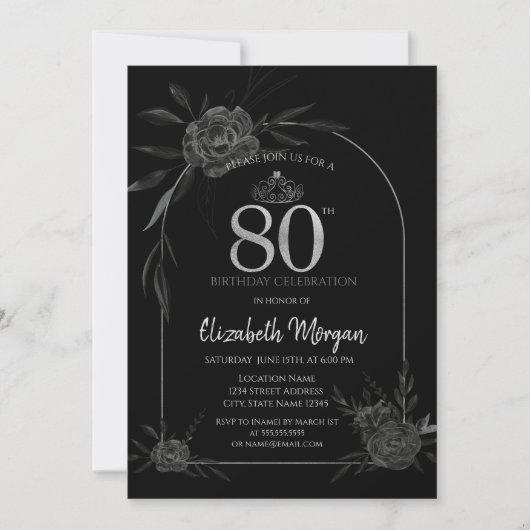 Rose foncé Noir 80e anniversaire Invitation (Devant)