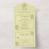 Rose Frame – Monogram Celestial Yellow Wedding All In One Uitnodiging (Binnen)