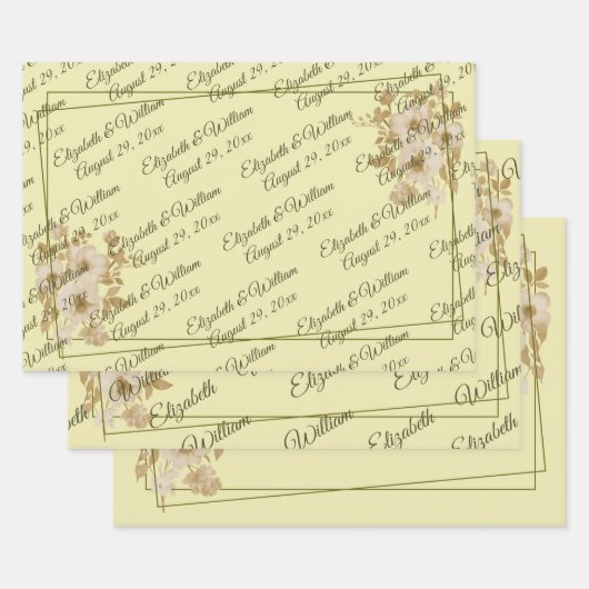 Rose Frame – Monogram Celestial Yellow Wedding Inpakpapier Vel (Set)