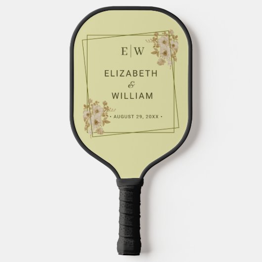 Rose Frame – Monogram Celestial Yellow Wedding Pickleball Paddle (Achterkant)