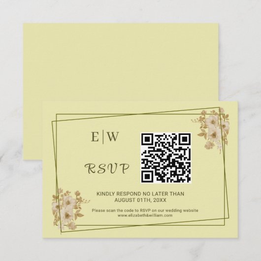 Rose Frame – Monogram Celestial Yellow Wedding RSVP Kaartje (Voorkant / Achterkant)
