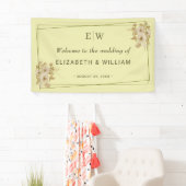 Rose Frame – Monogram Himmelsgeel Bruiloft Spandoek (Insitu)