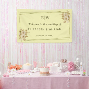 Rose Frame – Monogram Himmelsgeel Bruiloft Spandoek