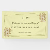 Rose Frame – Monogram Himmelsgeel Bruiloft Spandoek (Horizontaal)