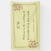 Rose Frame – Monogram Himmelsgeel Bruiloft Spandoek (Verticaal)