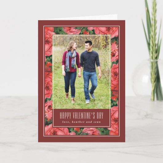 Rose Frame Valentine's Day Carte photo - Maroon (Devant)