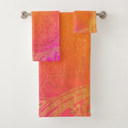 Rose Fuchsia Orange & Or Mandala Glamour (En situation)