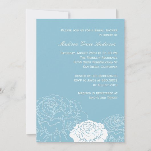 Rose Garden Bridal Shower Invitation - Soft Blue (Devant)