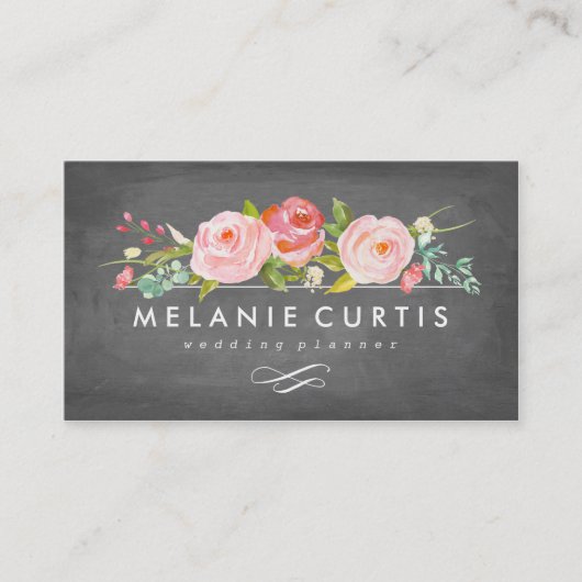 Rose Garden Floral Chalkboard Carte de visite (Devant)
