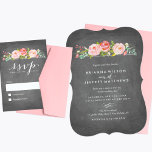 Rose Garden Floral Chalkboard Faire-part de mariag<br><div class="desc">Belle faire-part de mariage fleurie.</div>