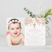 Rose Garden Girl Baptism Photo Invitation (Debout devant)