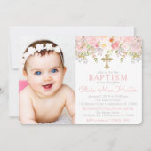 Rose Garden Girl Baptism Photo Invitation (Devant)
