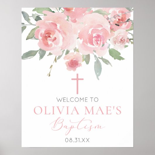 Rose Garden Girl Boho Baptism Affiche de bienvenue (Devant)