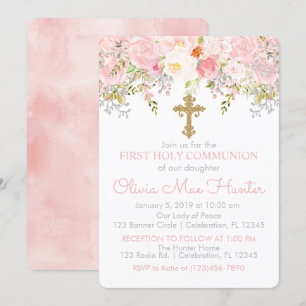 Rose Garden Girl First Holy Communion Invitation