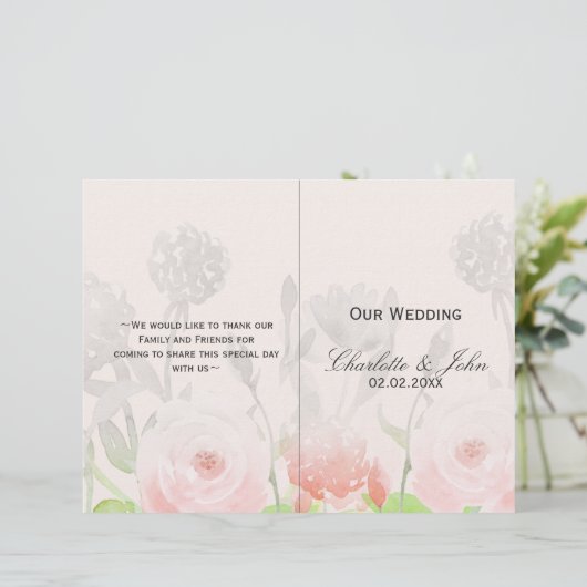 Rose Garden Moderne Floral programme de mariage (Debout devant)