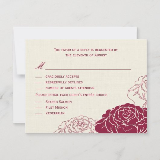 Rose Garden Wedding Carte RSVP - Rouge Riche (Devant)
