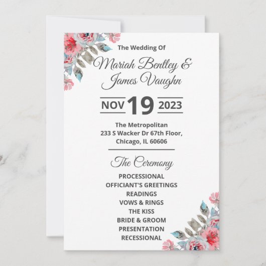 Rose Garden Wedding Programme Large (Devant)