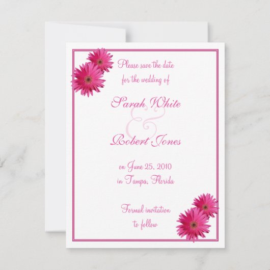 Rose Gerbera Daisy Enregistrer la carte Date (Dos)