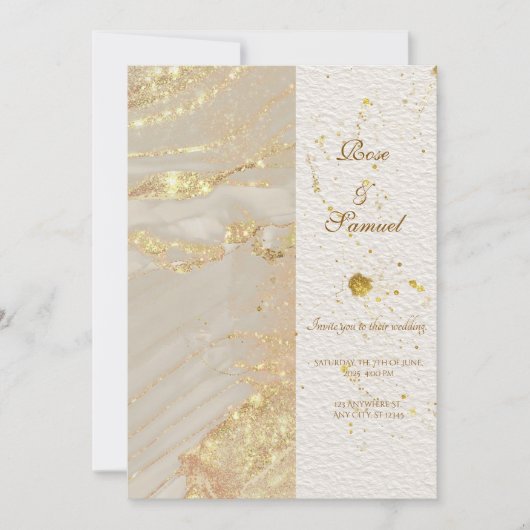 Rose Glitter Gold Alcohol Ink Wedding Invitation Kaart (Voorkant)
