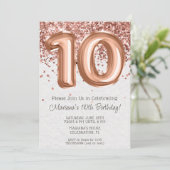 Rose Gold 10th Birthday Party Invitation (Debout devant)