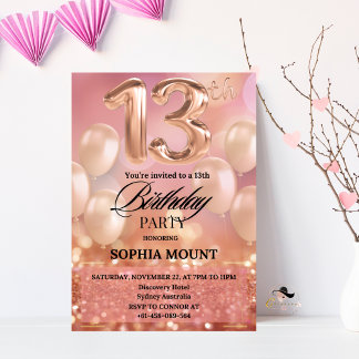 Rose Gold 13e anniversaire fête rose Invitations
