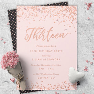 Rose Gold 13e anniversaire Invitation Faux Foil