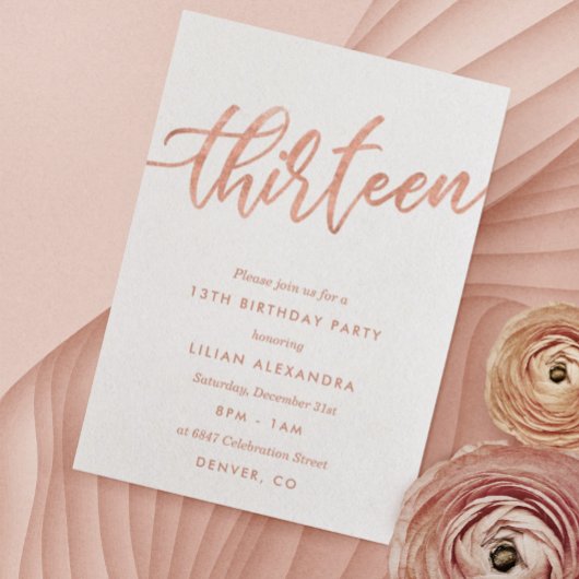 Rose Gold 13e anniversaire Invitation | Faux Foil