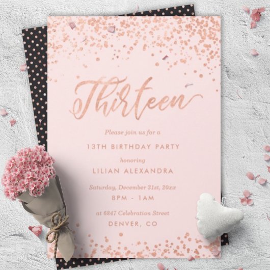 Rose Gold 13e anniversaire Invitation Faux Foil