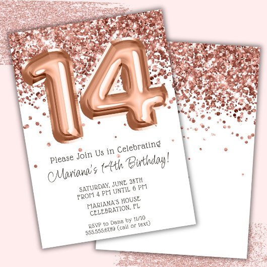 Rose Gold 14e anniversaire fêté Invitation