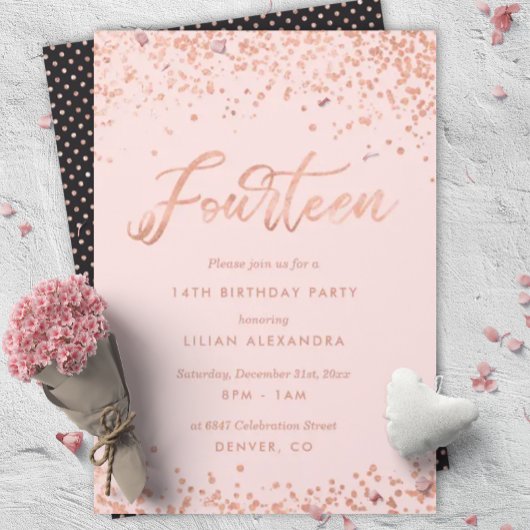Rose Gold 14e anniversaire Foire Invitation Faux F