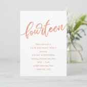 Rose Gold 14e anniversaire Invitation | Faux Foil (Debout devant)