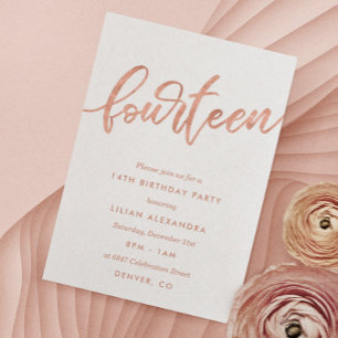 Rose Gold 14e anniversaire Invitation Faux Foil