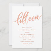 Rose Gold 15e anniversaire Invitation | Faux Foil (Devant)