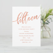 Rose Gold 15e anniversaire Invitation | Faux Foil (Debout devant)