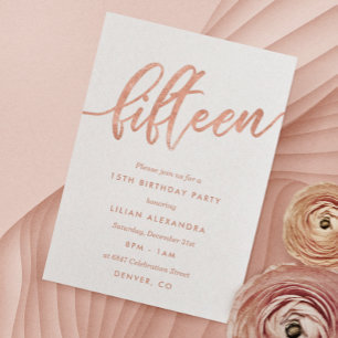 Rose Gold 15e anniversaire Invitation Faux Foil