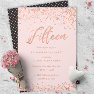 Rose Gold 15e anniversaire Invitation Faux Foil