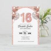 Rose Gold 16e anniversaire Invitation Modèle (Debout devant)