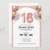 Rose Gold 16e anniversaire Invitation Modèle (Devant / Derrière)