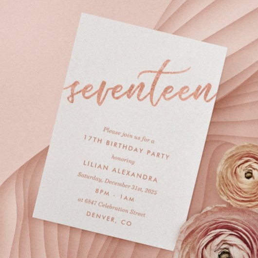 Rose Gold 17e anniversaire Foire Invitation Faux F