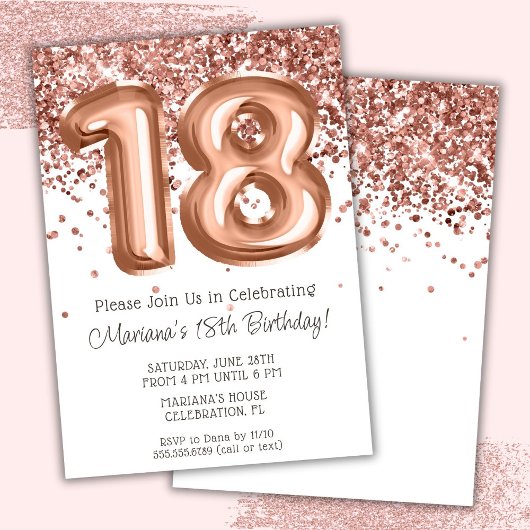 Rose Gold 18e anniversaire de fête Invitation