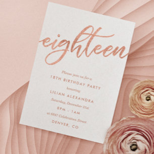 Rose Gold 18e anniversaire Invitation Faux Foil