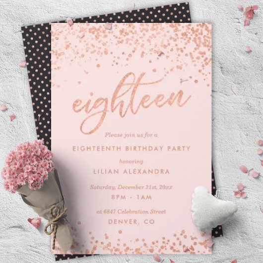 Rose Gold 18e anniversaire Invitation | Faux Foil