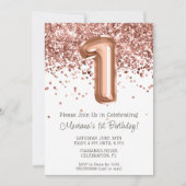 Rose Gold 1er Anniversaire Fête Invitation (Devant)