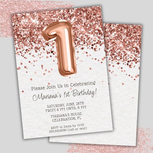 Rose Gold 1er Anniversaire Fête Invitation