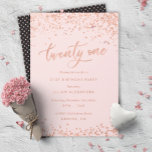 Rose Gold 21e anniversaire Invitation Faux Foil<br><div class="desc">Rose Gold 21st Birthday Party Invitations : Joli rose or confetti 21st anniversaire conception d'invitation de fête avec brillant rose feuille d'or look confetti pois. or rose "vingt et un" écrit en écriture manuscrite typographie. Le lettrage contemporain remplit les détails de la fête. [Notez que même si les éléments de...</div>