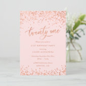Rose Gold 21e anniversaire Invitation Faux Foil (Debout devant)