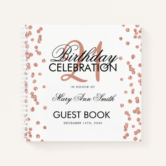 Rose Gold 21e Anniversaire Livre d'or Confetti Bla (Devant)