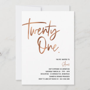 Rose Gold 21st Invitation, Female 21st Invitation Kaart